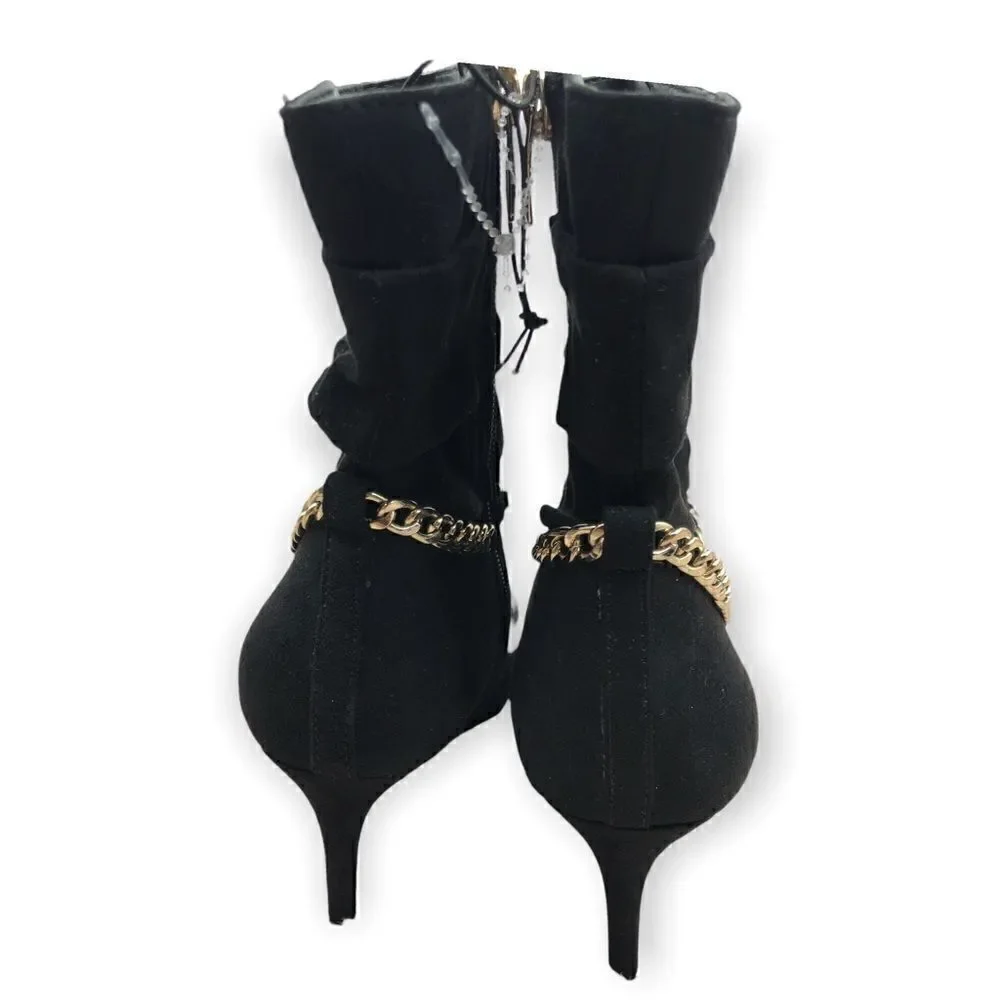 Marc Fisher black with gold metal chain detail booties size 6